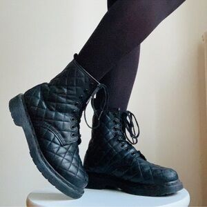 Dr. Martens Coralie Daino Quilted Leather Moto Combat Lace-up Boots